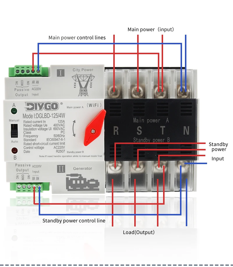 DIY GO eWelink 2P 4P WIFI Smart ATS Timer 220V Dual Power Automatic Transfer Wahlschalter Unterbrechungsfreie Fernbedienung 125A – Detail 7