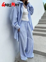 Costume d'été pour femmes avec pantalon et chemise en coton, costume classique deux pièces, chemise à manches longues pour femmes, costume rayé rose pour femmes 6