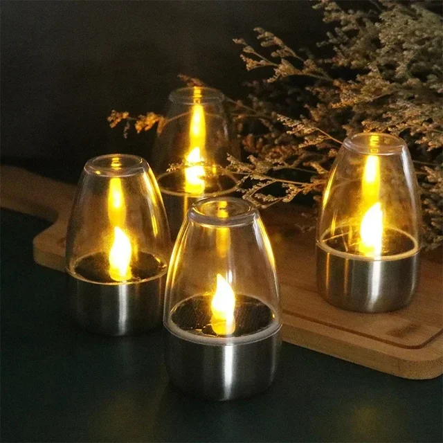 LED bougies solaires lumière sans flamme Rechargeable veilleuse pour fête de mariage décor de jardin extérieur étanche bougies solaires lampe 2