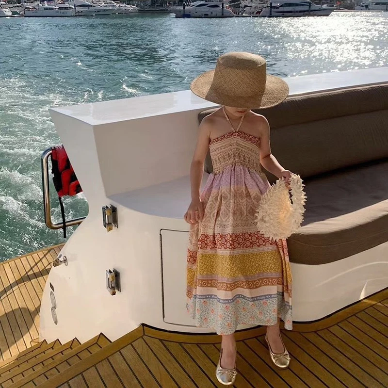 

Винтажное пляжное платье для девочек, Летнее цветочное дымчатое детское платье на бретелях в стиле бохо, одежда для маленьких девочек, платья для 2, 3, 4, 6, 7 лет