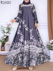 ZANZEA Women Floral Printed Maxi Dress Muslim Fashion Abaya Long Sleeve O Neck Hijab Vestidos Robe Kaftan Loose Islamic Clothing