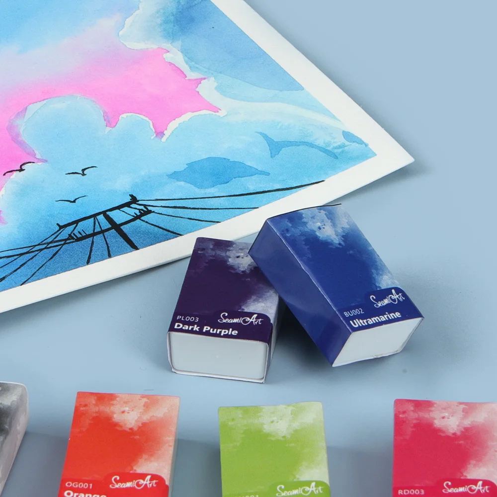 SeamiArt NEW 26 Colors Single Piece Full Pan Artist Grade Solid Watercolor Paint for Art Drawing Art Supplies 3