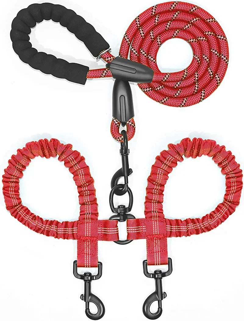 2 in1 Strong Nylon V Shape Adjustable Reflective Pet Dog Leash Two Ways 2 Dogs Pet Lead Dog Accessories for Small Largr Dogs
