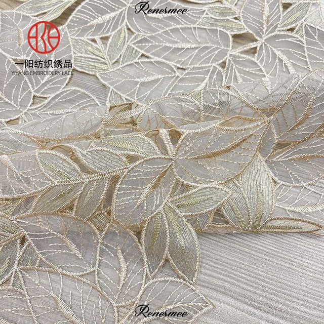 2yards Handmade Hollowed out Embroidery Fabric Organza Gold Thread  Embroidery Leaf Flower Shaped Lace Skirt Dress Fabric - AliExpress