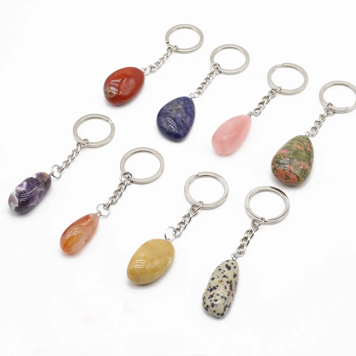 

Natural Stones Keychain Reiki Healing Crystals Rose Quartz Amethyst Agate Lapis KeyRing Key Chain Hangle Jewelry Accessories