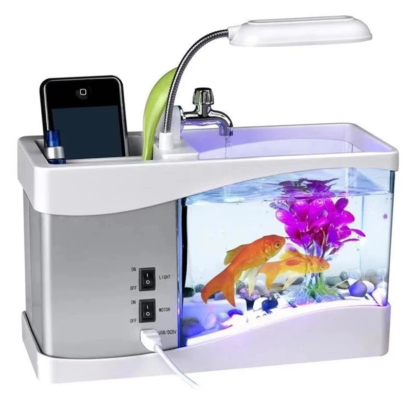 Multifunctional Fish Tank Table Filter Lighting Three-in-One Fighting Fish Tank Aquarium Accessory Aquarium LCD Timer Clock Lamp