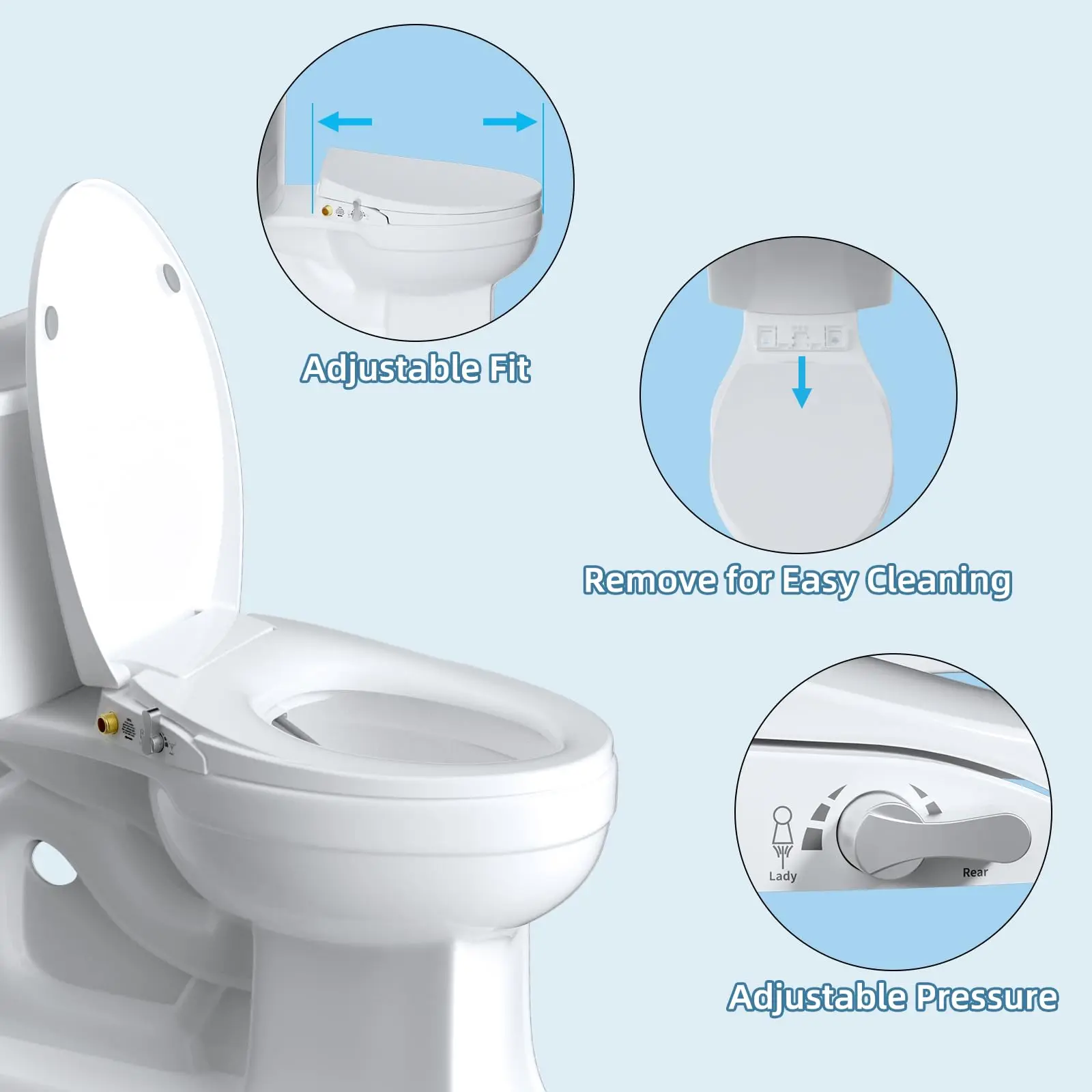 Elongated Bidet Toilet Seat with Slow Close,Non-Electric Bidet Attachment for Toilet Seat with Dual Nozzle,Self-Cleaning Nozzles