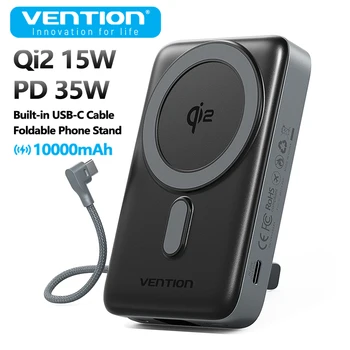 Vention New 35W Qi2 Magnetic Power Bank 10000mAh – 15W Wireless Fast Charger, Portable External Spare Battery Pack with Strong Magnetic Alignment for iPhone 16, 15, 14 and MagSafe-Compatible Devices