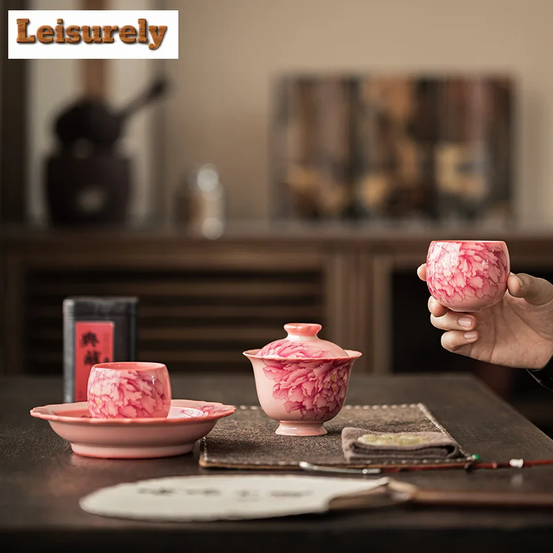 149ml Pork Fat Jelly Powder Ru Lace Gaiwan Boutique Tea Tureen Tea Bowl With Lid Kit Tea Making Cover Bowl Drinkware Ornaments