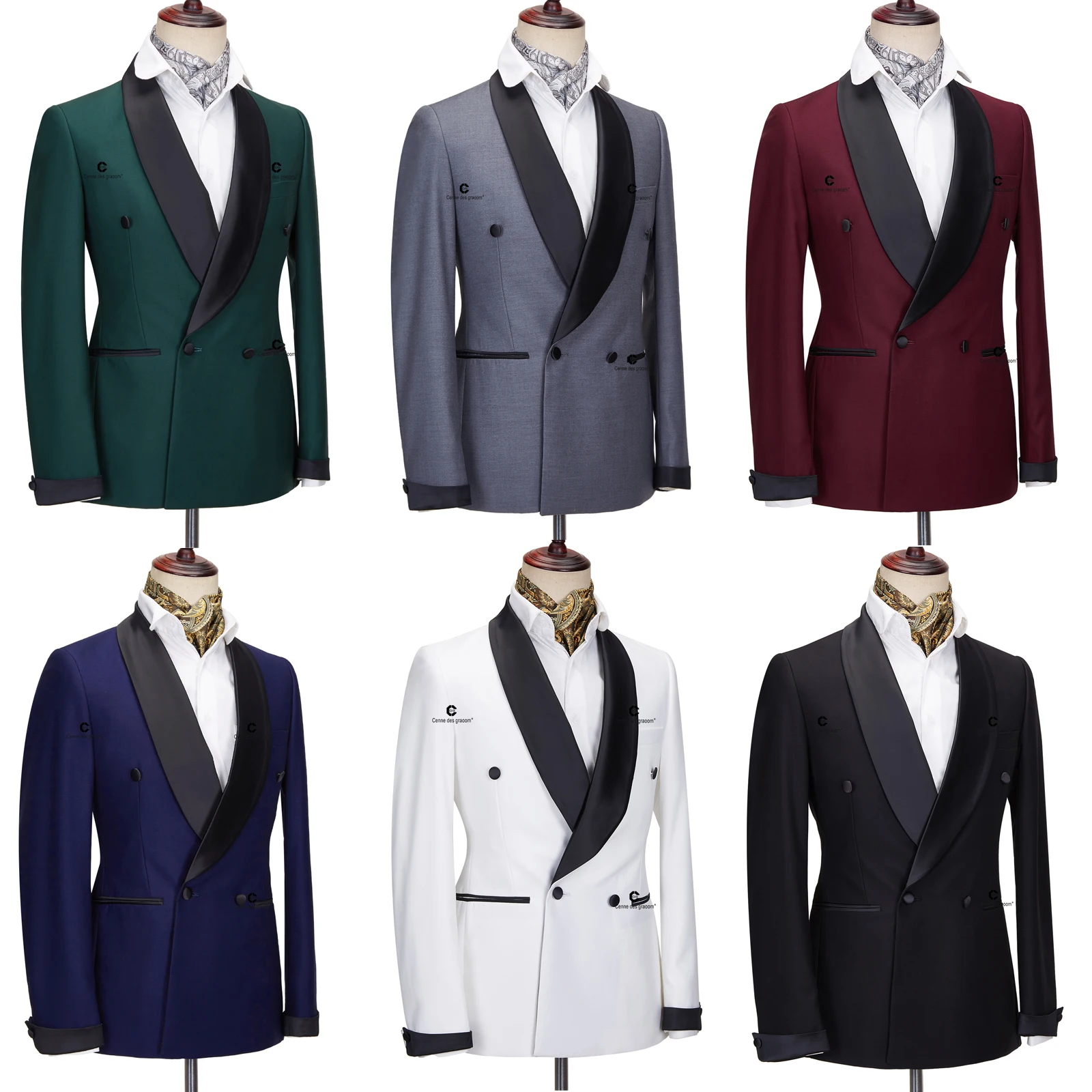 Cenne Des Graoom Men's Suit For Wedding Grooms White Tuxedo Black Shawl Lapel With 4 Button Front Fastening Slim Fit Party Prom 5