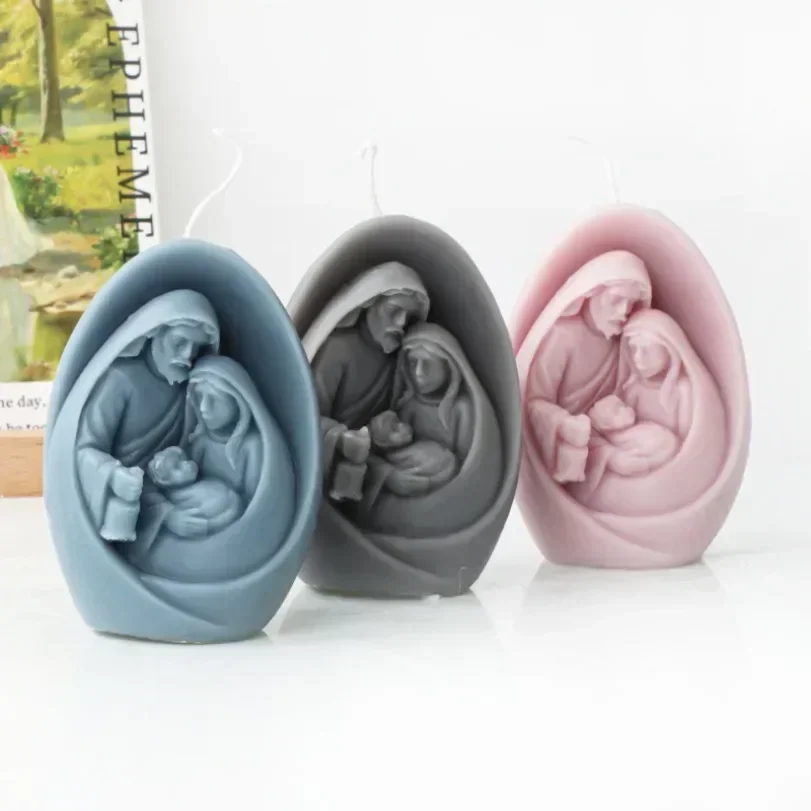 3D Jesus and The Virgin Family Silicone Candle Mold DIY Handmade Aromatherapy Plaster Crafts Resin Soap Making Molds Home Decor aromatherapy candle mold silicone mold silicone candle molds silicone candle mold candle mold