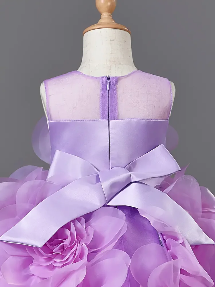 Girls Princess Dress Luxury Elegant Lilac Sleeveless Party Evening Dresses Kids Wedding Birthday Ball Gown For Girl Children 6