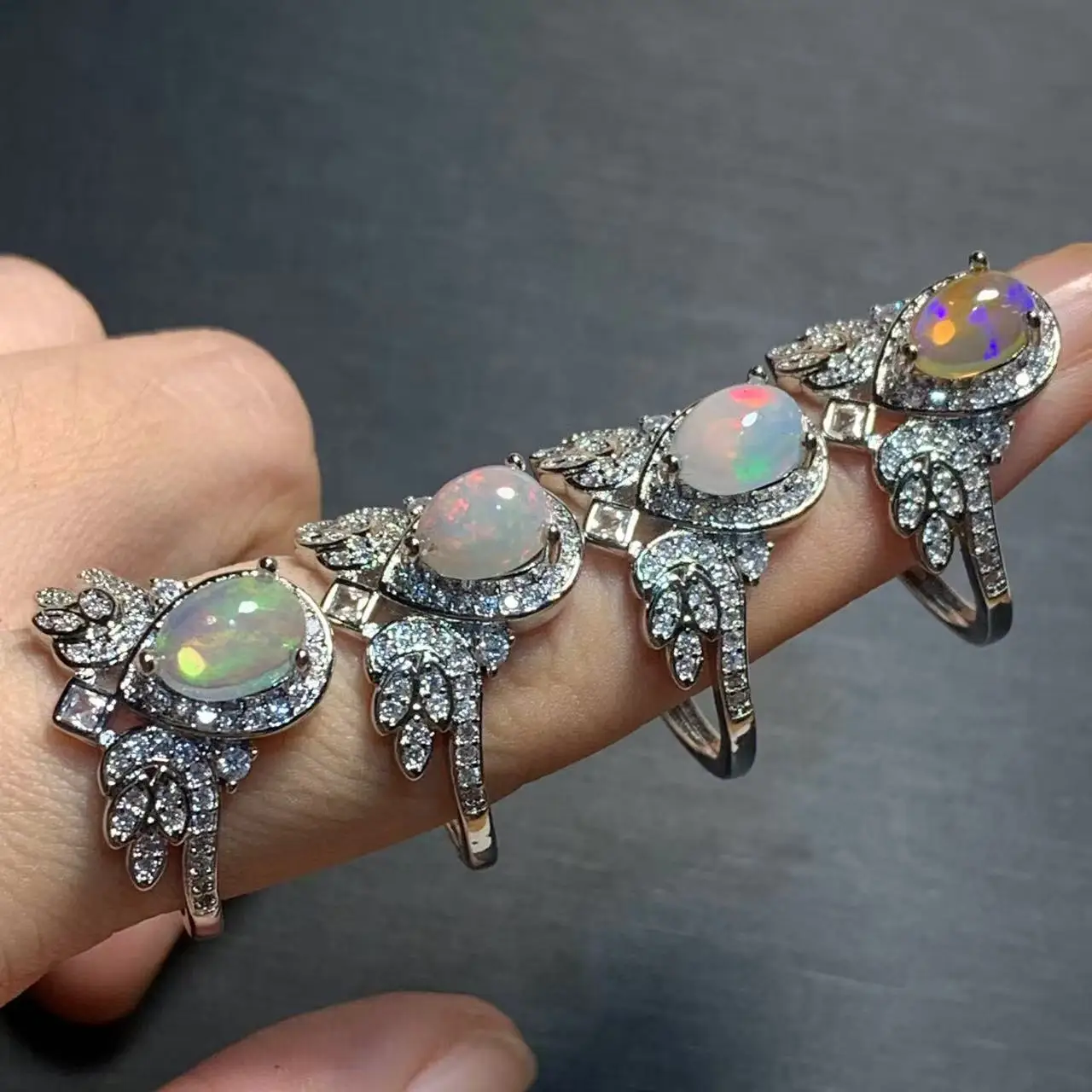 MM Natural Opal Ring Adjustable Female Ring Jewelry for Women Gift Wholesale High Quality Vintage Fine