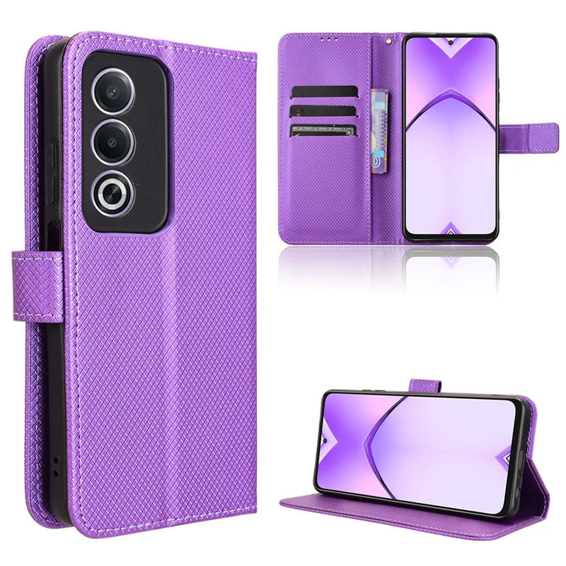 Luxury Flip Diamond Pattern PU Leather Wallet Case with Lanyard – Premium Cover
