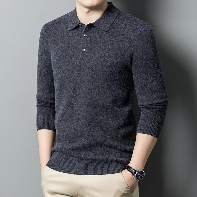 Men's Polo Collar Knitted Long Sleeved Basic Sweater Comfortable Casual Multi-color Business Autumn and Winter