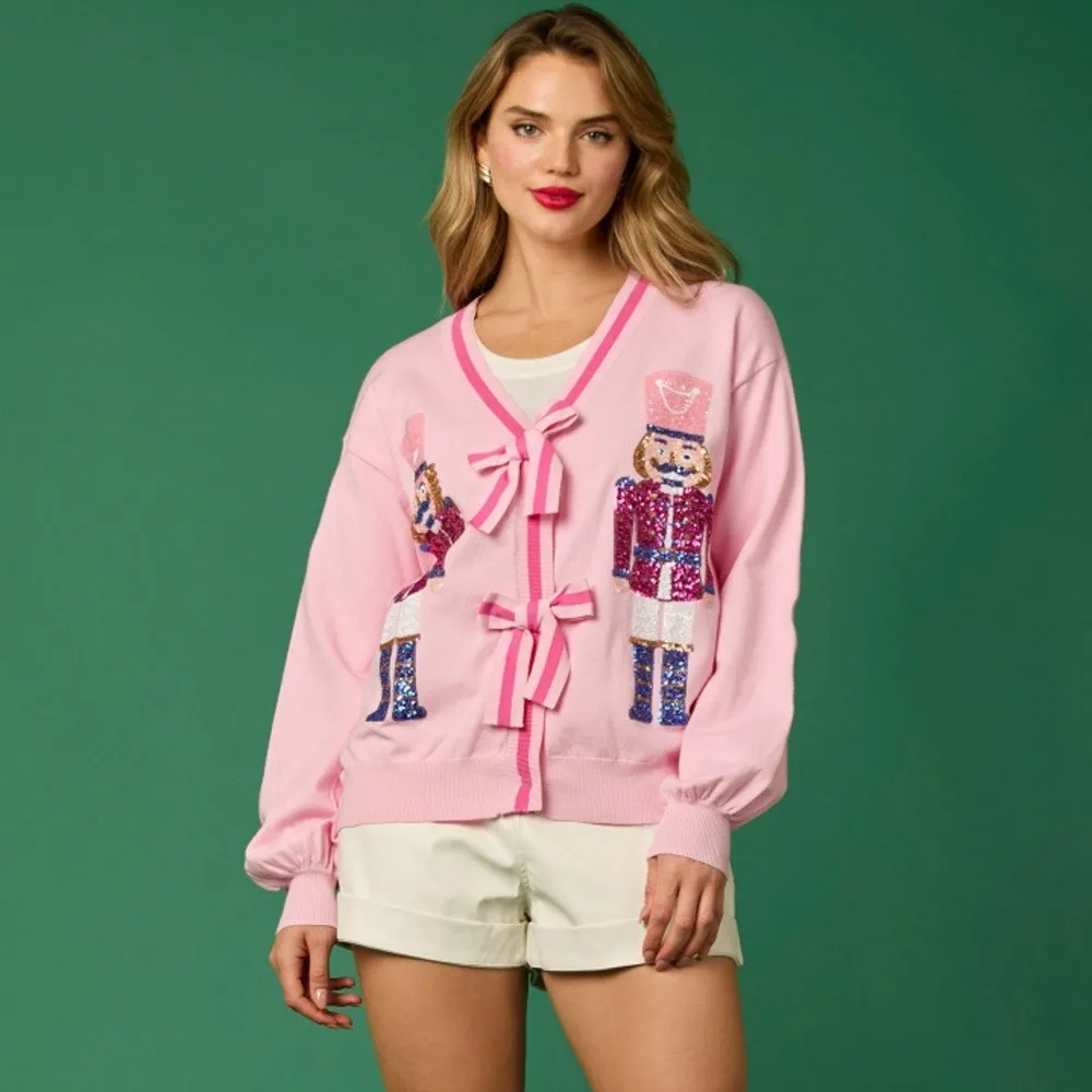 thumbnail image 1 of Suéteres de mujer de otoño e invierno con diseño de Cascanueces de Navidad, cárdigan de punto de manga larga informal, camisetas básicas, ropa de moda, 1 of 5