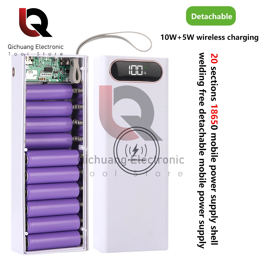 Nenhuma Soldagem DIY Destacável 20x18650 Baterias Power Bank Caso Carga Super Rápida Para Telefones Carregando Caixas De Armazenamento De Bateria 22.5W