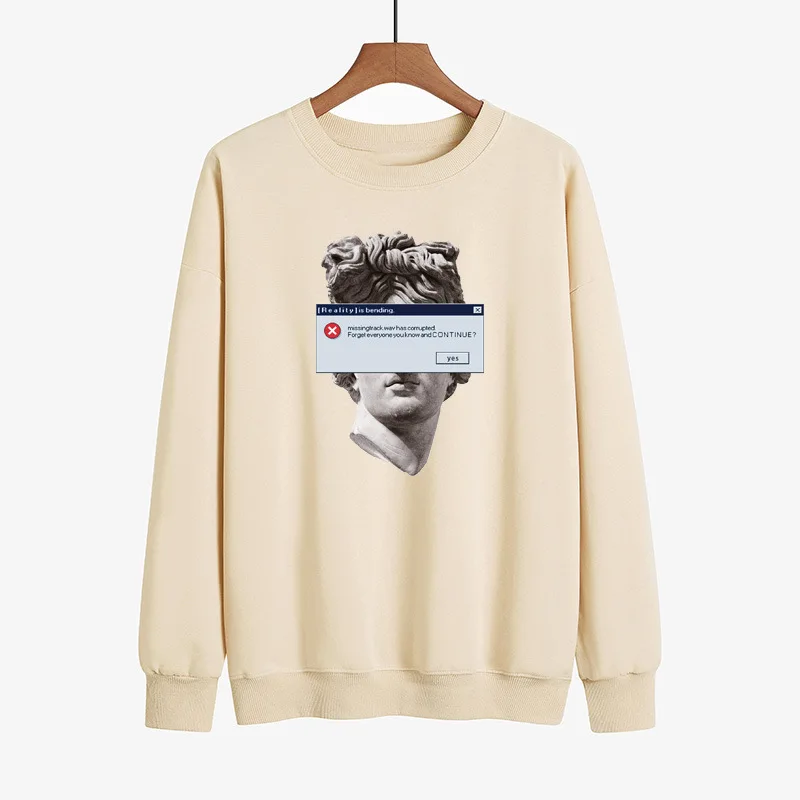 YRYT 2023 Autumn/winter New Women's Fashion Brand Michelangelo Statue of David Print Crewneck Hoodie