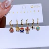 6pcs/Set Cool Mixed Movie Hero Pendants Huggie Hoop Earrings for Women Gold Color Zircon Crystal Jewelry 1