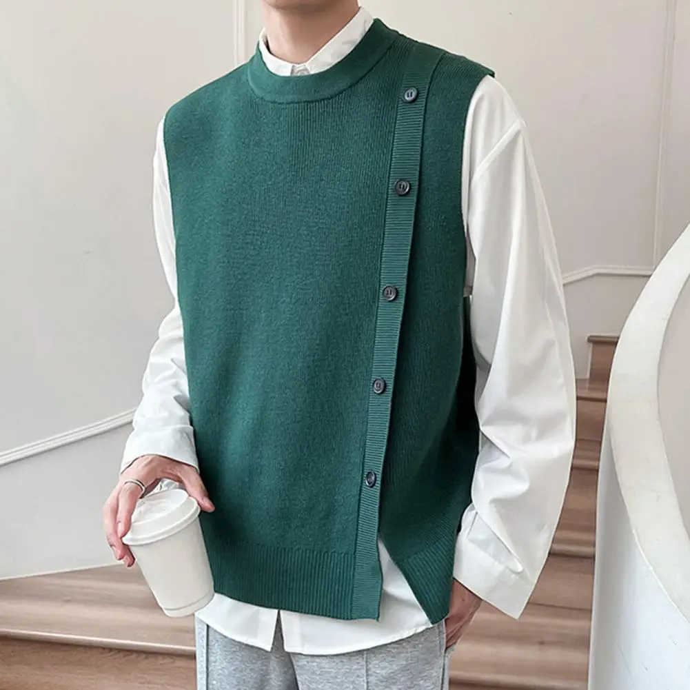 Men Sweater Vest Men's Fall Winter Sleeveless Knitted Sweater Vest with Single-breasted Buttons Casual Solid Color Soft Cardigan