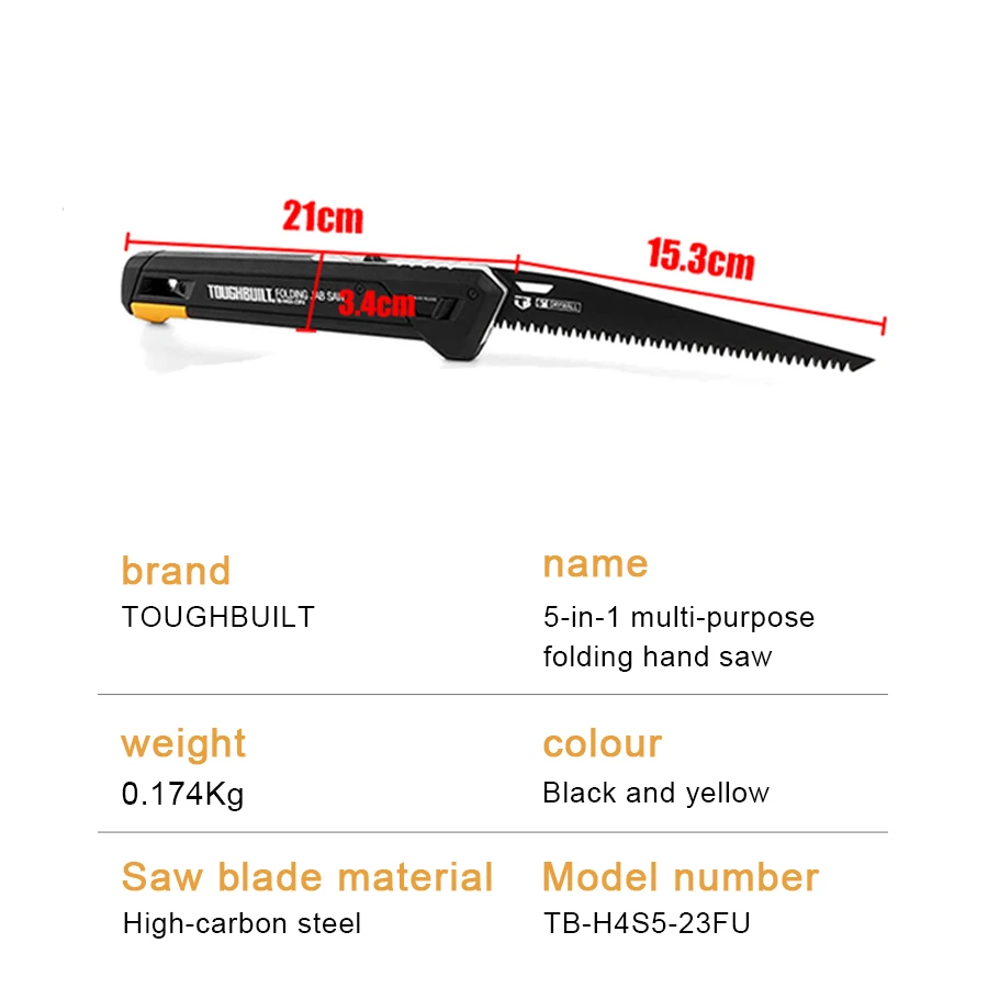 TOUGHBUILT Folding Jab Saw with 4 Blades 5 in 1 Woodworking Saws Garden Logging Hand Saws TB-H4S5-23FU 2