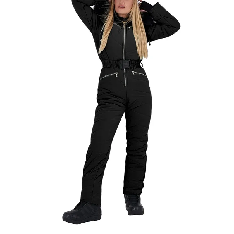 

2023 Winter Women's Clothing Hooded Zipper Pullover Straight Jumpsuit Slim Fashion High Waist Ski Suit