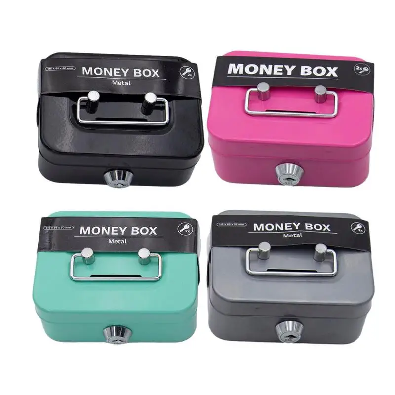 Metal Cash Box Mini Safe Lock Box Portable Mini Small Money Safe Box Sturdy Cash Box Portable for Kids Coin Collection 2