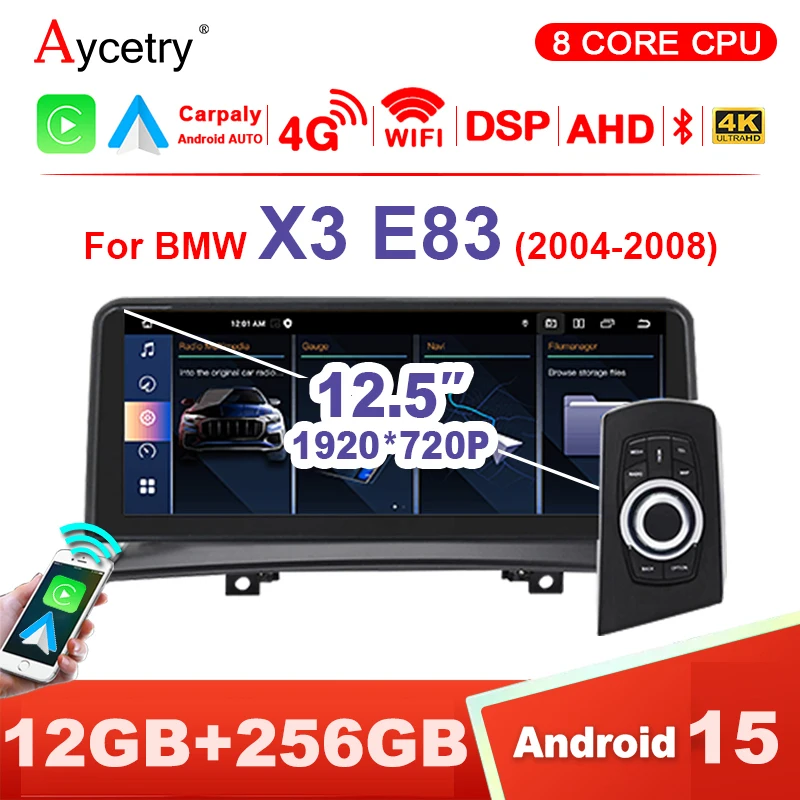 Pantalla Estéreo Inalámbrica para Auto con CarPlay Android 15 de 12.5' para BMW X3 E83 2004-2009 IDrive, Radio de Auto 2Din, Reproductor Multimedia, GPS, Bluetooth, 4G LTE 1