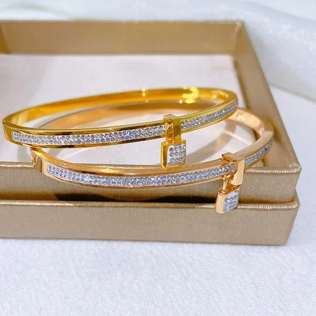 Fashion Round Small Lock Stainless Steel Cubic Zirconia Bracelets For Women Men Gold Silver Color Bracelet Party Daily Jewelry 2