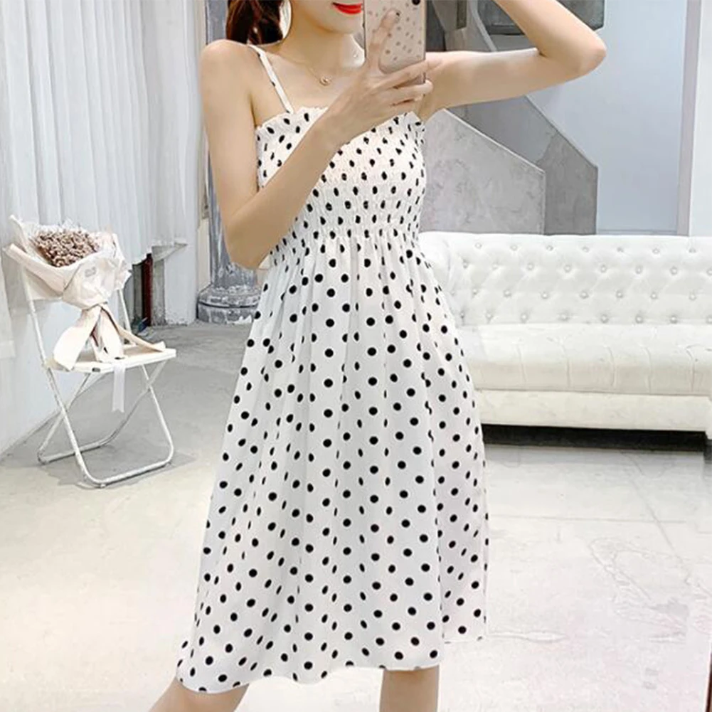 

Summer Mini Dresses Fashion Female Elastic High Waist Casual Spaghetti Strap Sleeveless Dress Women Chiffon Dresses Vestidos