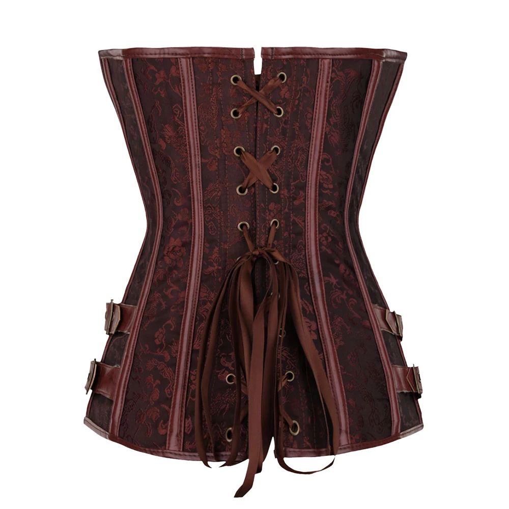 Locking Closure Steam Punk Style Women Waist Shapewear Overbust Corset Bustier With G String