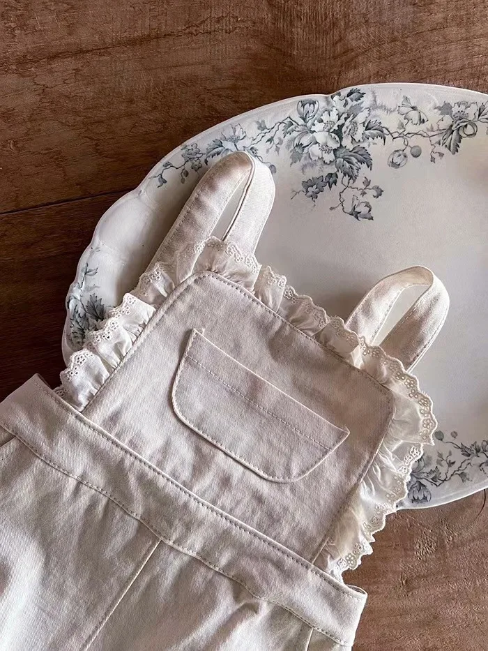 Spring Autumn Baby Lace Pocket Overalls Girl Baby Fashion Solid Sleeveless Romper Boy Infant Cotton Casual Suspenders Jumpsuit