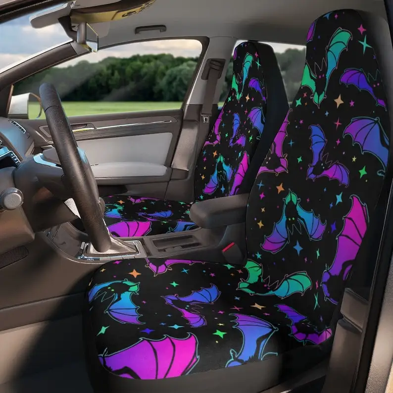 

Colorful bats Car Seat Covers, custom printed bright neon Bats Car Seat Covers, cute goth car accessories