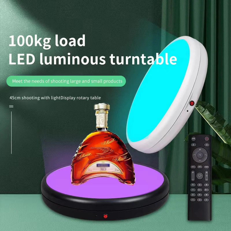 45cm 9 Colorful Luminous Turntable Remote Control Rotating Exhibition Table 360° Mute Electric Photographic Stage 100KG Load
