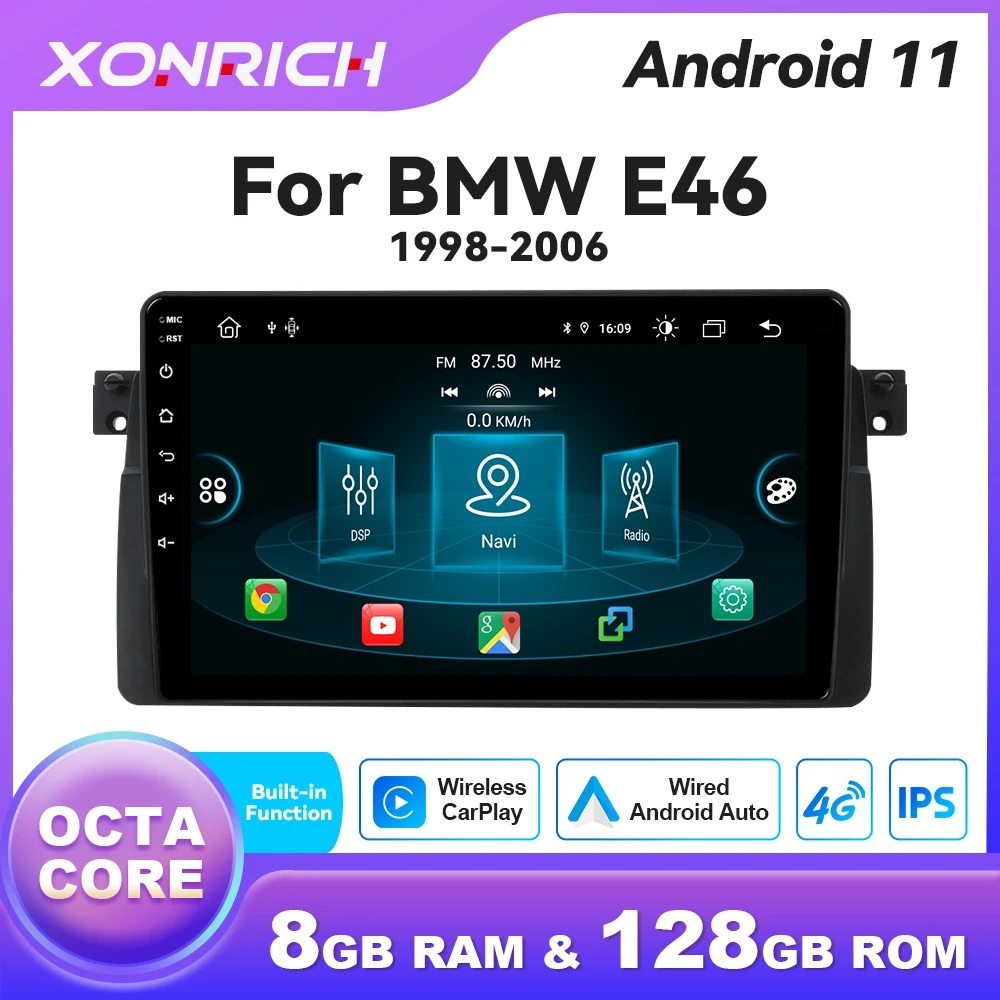 8GB 128GB Wireless Carplay 1 Din Android 11 Car Radio For BMW E46 M3