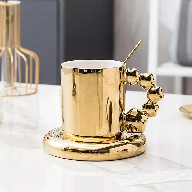 High-value colorful pearlescent ceramic coffee cup, golden