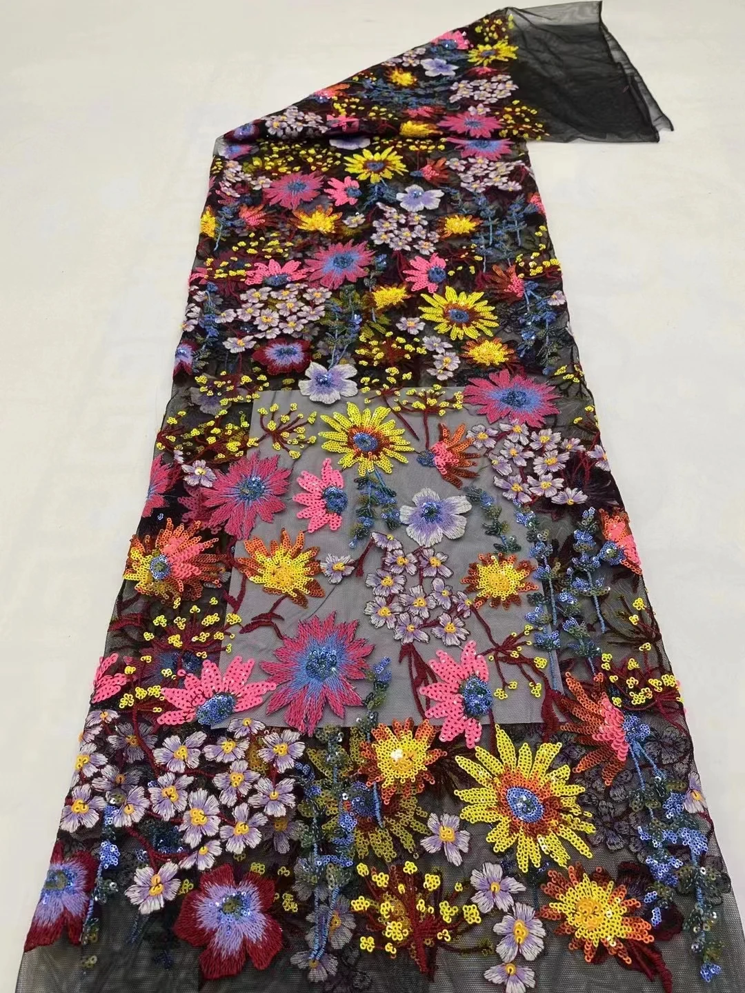 

3D Flowers French Net Lace Fabric with Sequins 2023 Latest African Tulle Lace Fabric Nigerian Long Dresses for Women ST54505