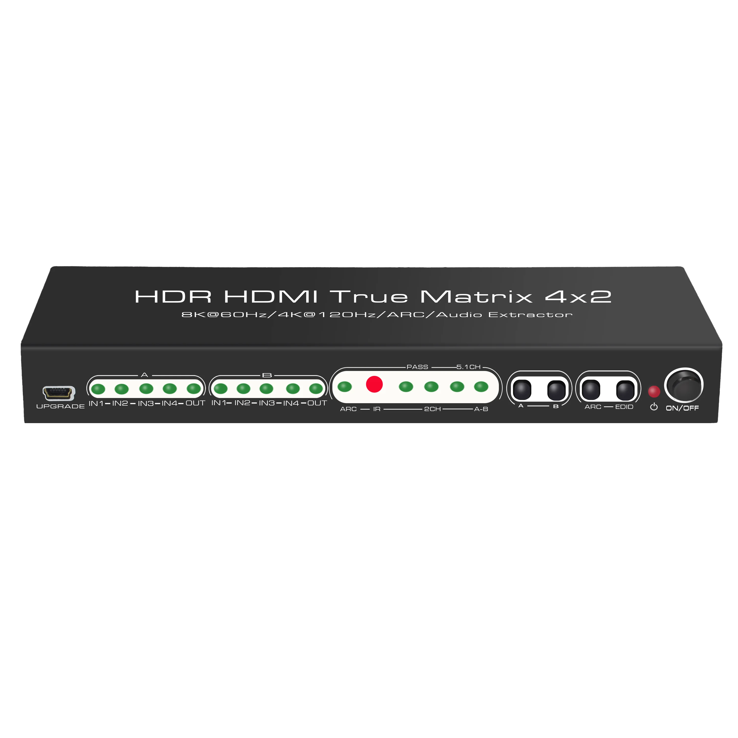 8K HDMI Matrix 4x2 Switch HDMI Splitter 4 In 2 Out 4K120Hz ARC CEC UHD HDR10+ VRR ALLM Dolby Vision OSD SPDIF 5.1 LR 2CH for PS5