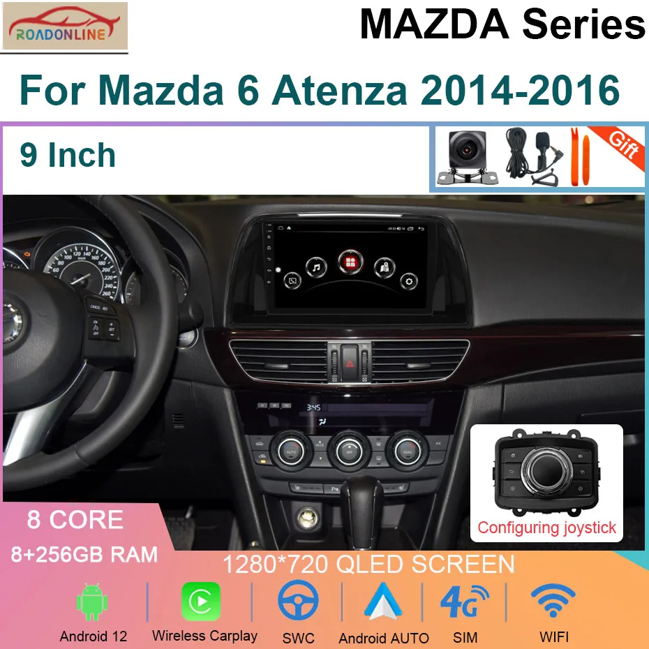 

8+256GB 9 Inch Android 12 Car Multimedia Player For Mazda 6 Atenza 2014-2016 Octa Core Video Stereo Receiver Radio Carplay WIFI