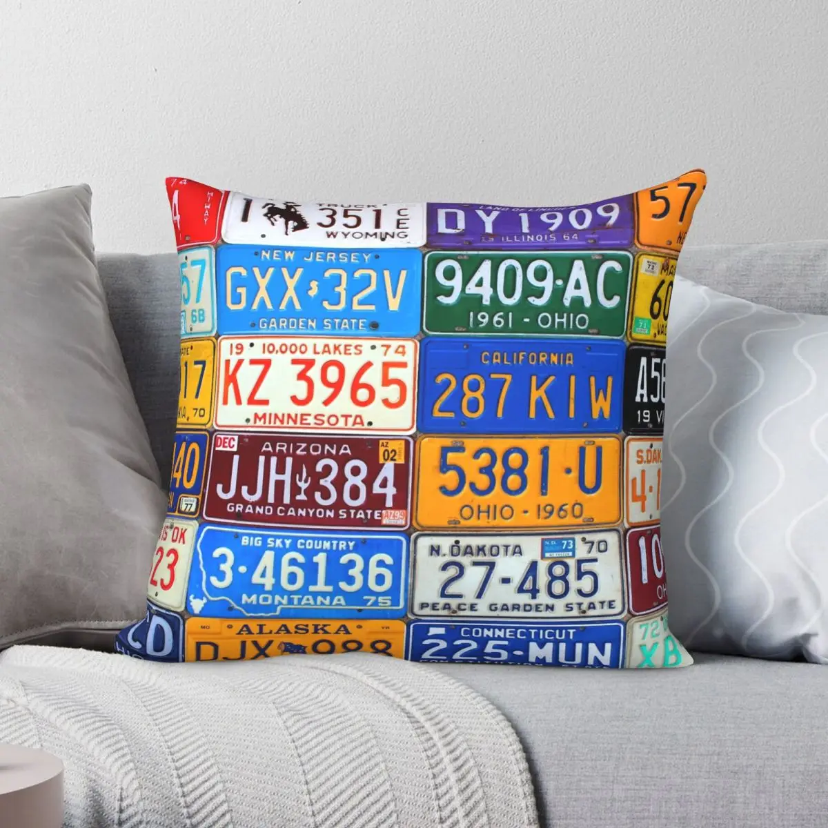 

License Plates Of The USA Pillowcase Polyester Linen Velvet Creative Zip Decor Throw Pillow Case Home Cushion Cover