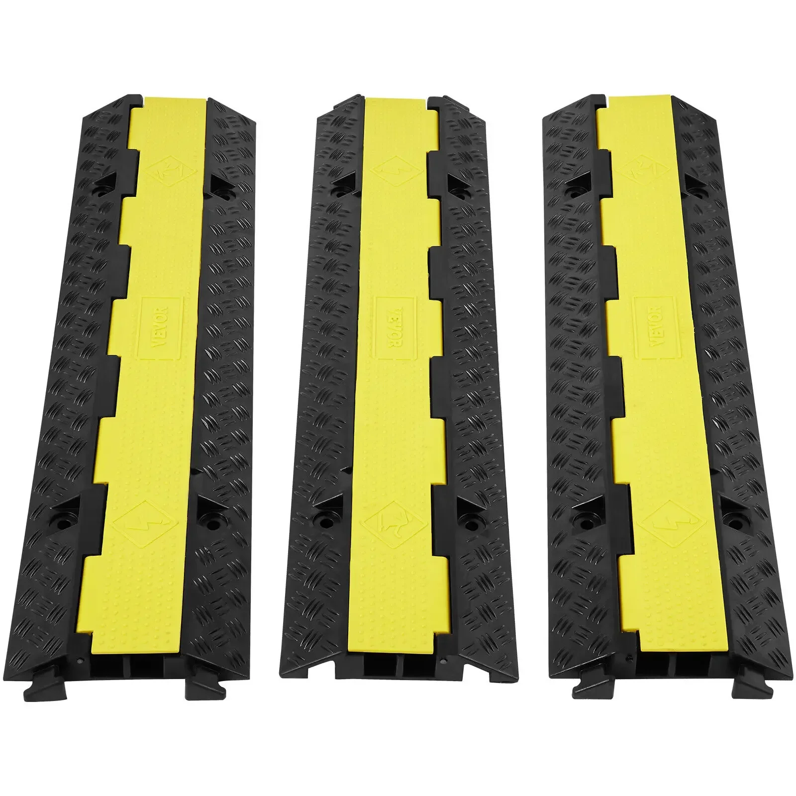 VEVOR Upgrade 3 Pack Rubber Cable Protector Ramp, 2 Channel, 12000 lbs/axle Capacity Heavy Duty Hose Wire Cover Ramp Driveway
