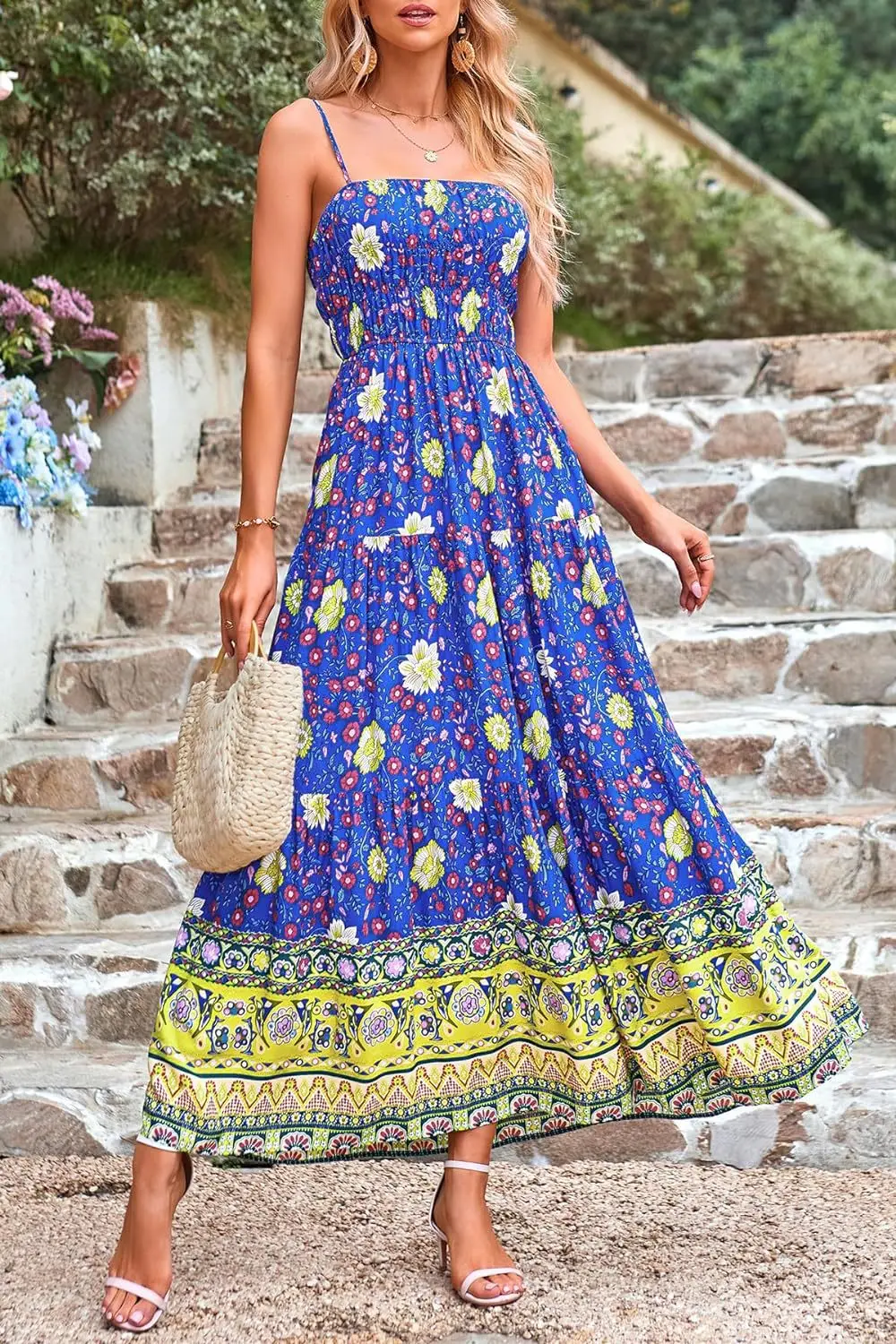 Vintage Flower Print Spaghetti Strap Dresses Women Fashion Trendy Bohemian Beach Vacation Long Dress Female Summer New Vestidos