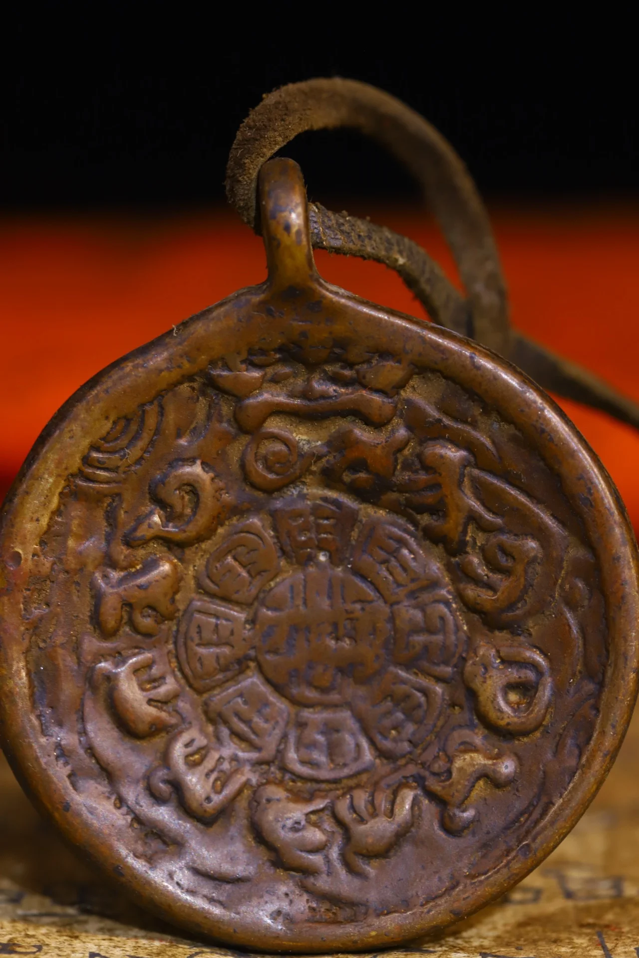 2"Tibetan Temple Collection Old Bronze Cinnabar Ganesha Geneisha Zodiac Animal Buddha Card Pendant Amulet Town house 3