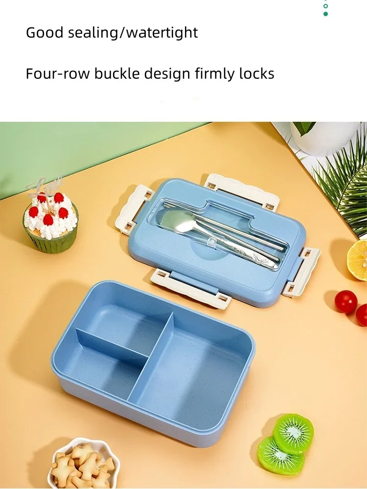 Description Picture 4 of itemLunch Box Microwavable with Spoon Chopsticks Plastic Dinnerware Food Storage Container Children Kids School Office Bento Box