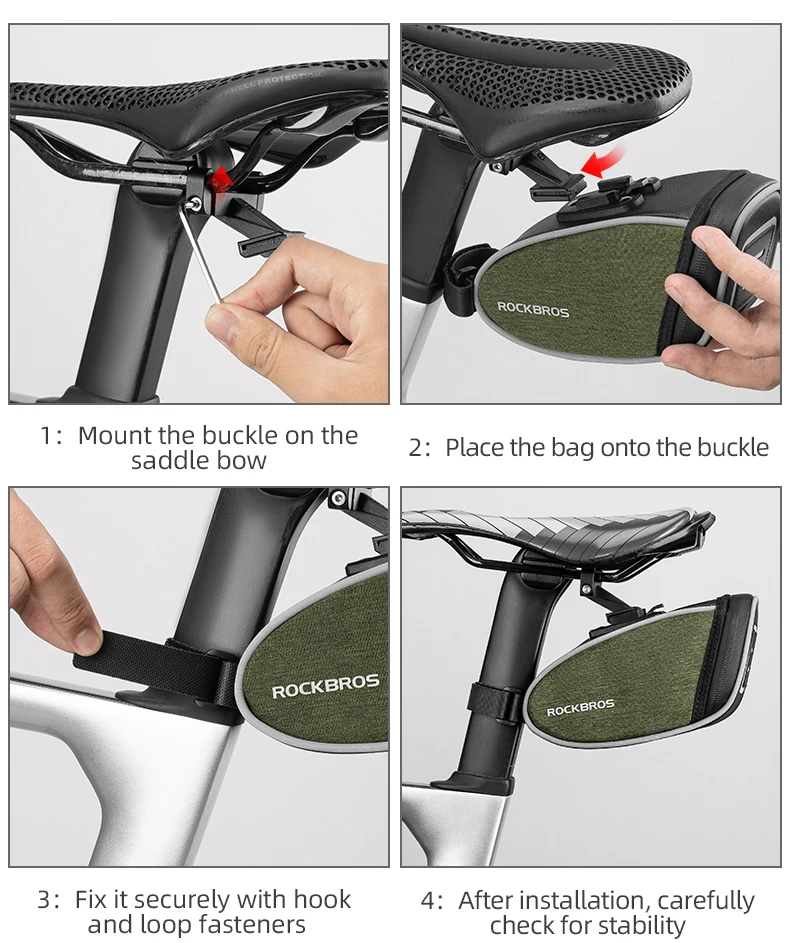 ROCKBROS Fahrrad-Satteltasche, wasserdichte Fahrrad-Sitztasche, 0,45 l, leichte kleine Fahrradtasche, Sattelstütze, Rucksack, hintere Tasche, Pannier – Detail 15