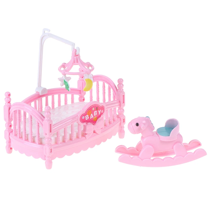 1pc pink fashion princess doll accessories doll plastic children girls gift miniature crib bed and wooden horse doll accessories,doll clothes accessories,plush doll accessories