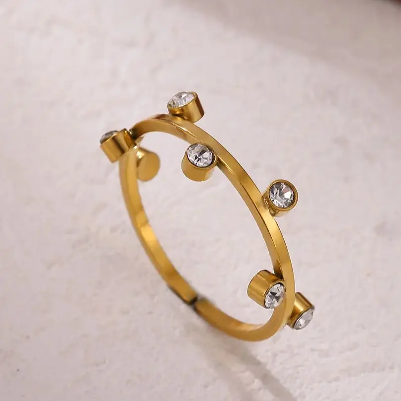 Multi-zirconia Rings for Women 18K Gold Plated Stainless Steel Adjustable