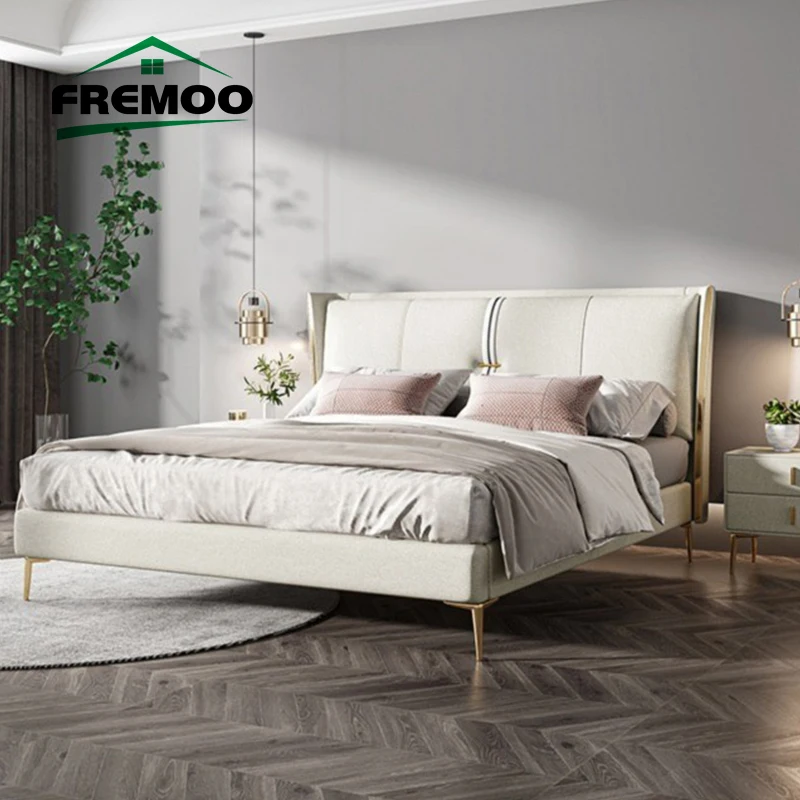 

Modern Leather White Bed High-Quality Home Furniture Minimalist Bedroom Furniture King /Queen Size Frame Double Beds