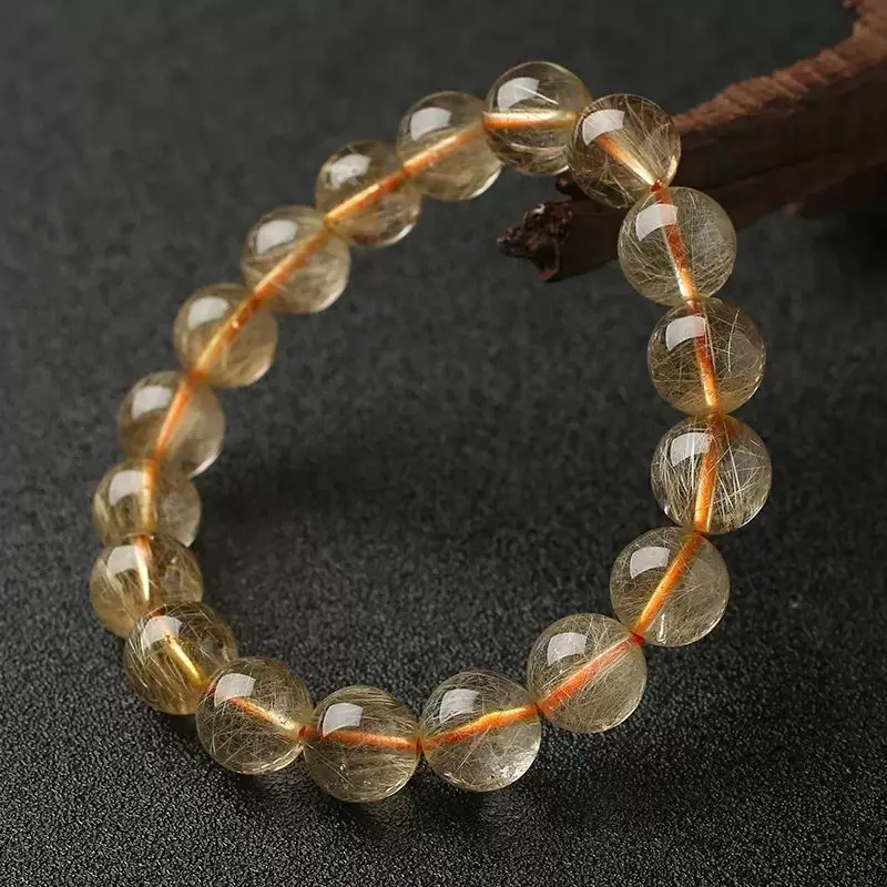 Natural Brazilian Blonde Crystal Rutile Quartz Bracelet Unisex Full Blonde HandString for Men and Women Gold High-grade Jewelry