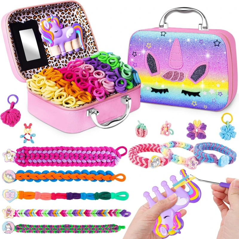 Kit de métier à tisser créatif pour enfants, bricolage de bracelets, outil de tissage à la main avec cordes élastiques, boucles, jouet artisanal fait à la main, cadeau de noël